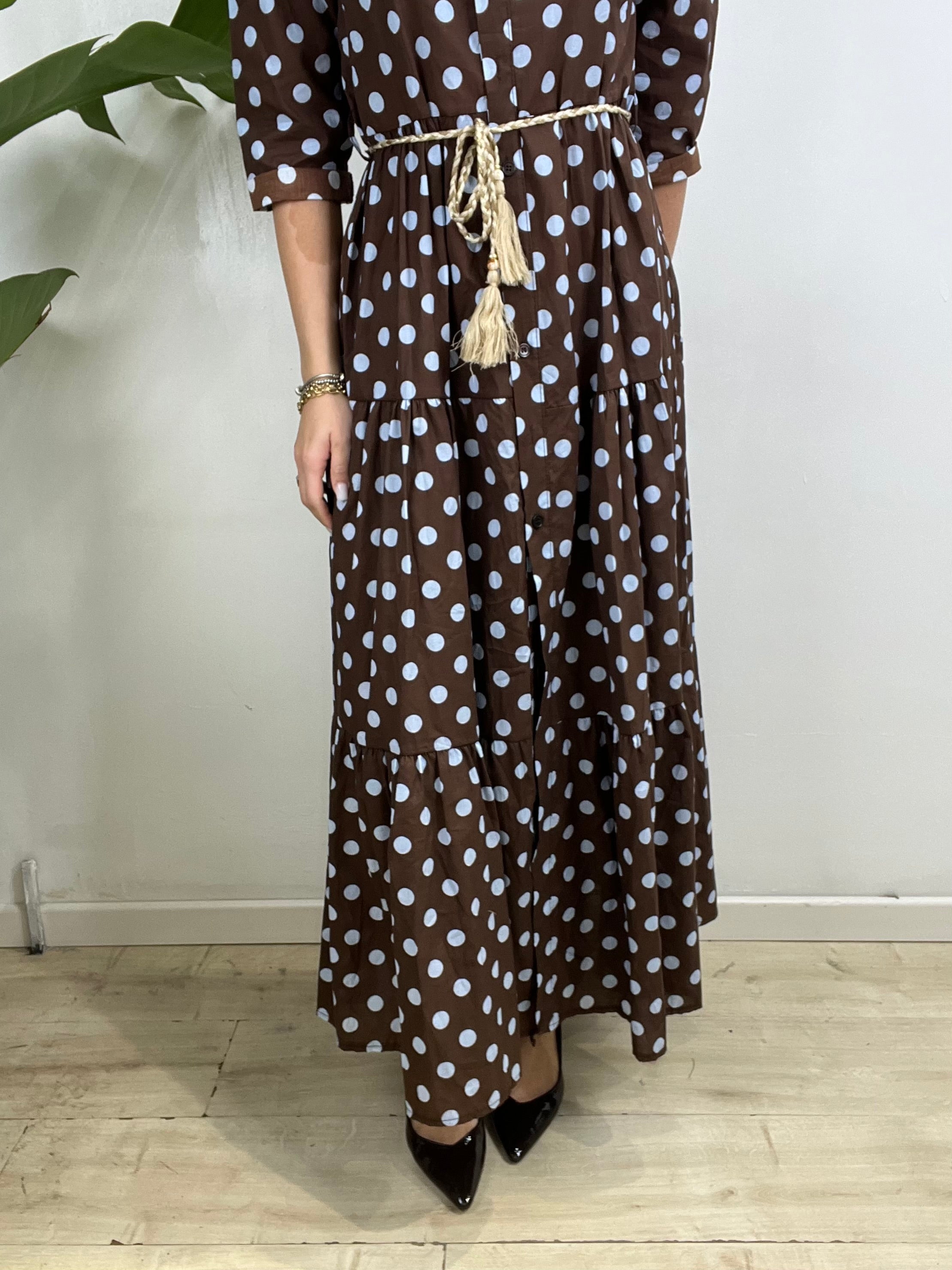 LONG DRESS POIS MARRONE