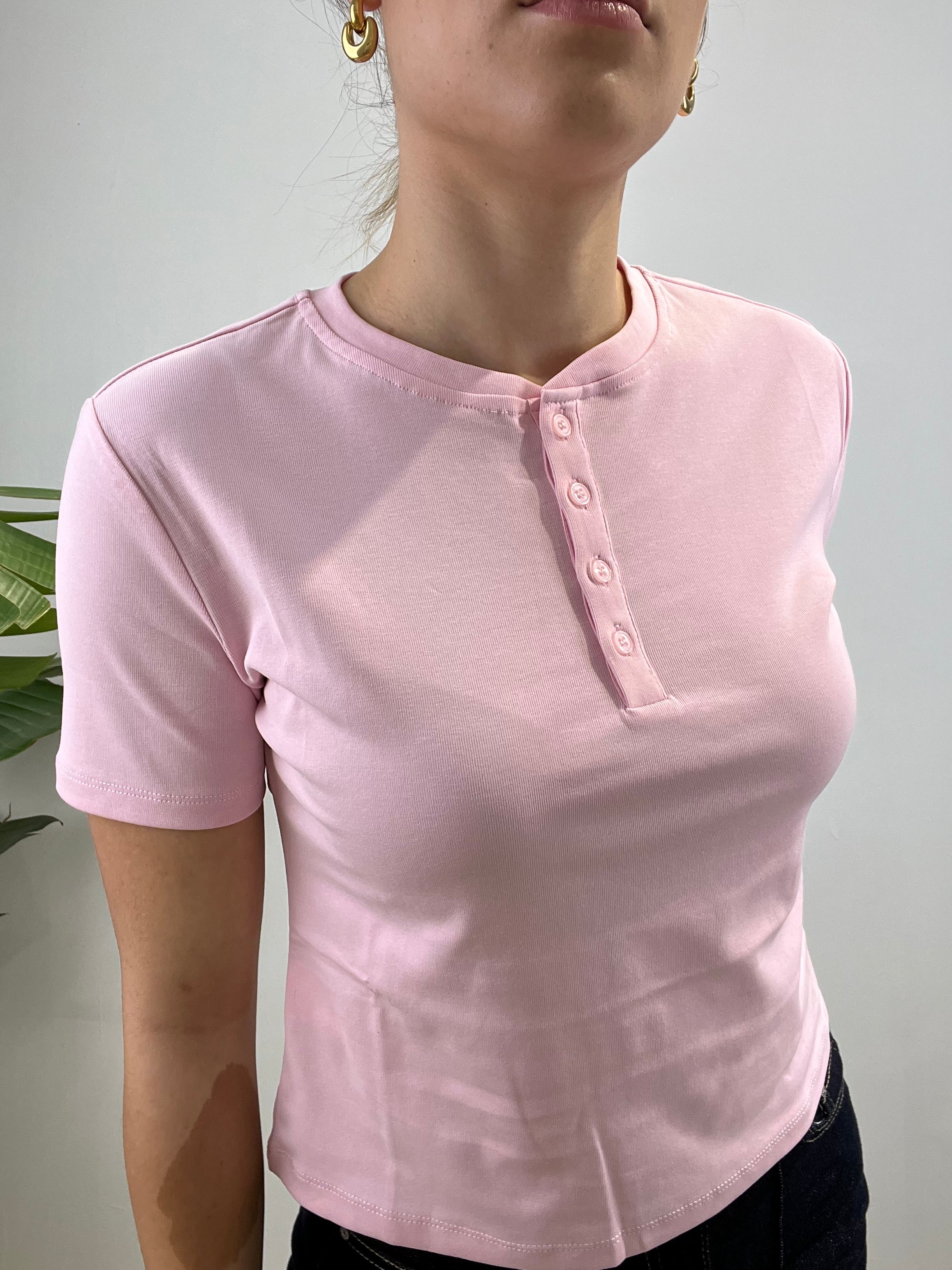 T-SHIRT BOTTONCINI MEZZA MANICA LUMINA ROSSA