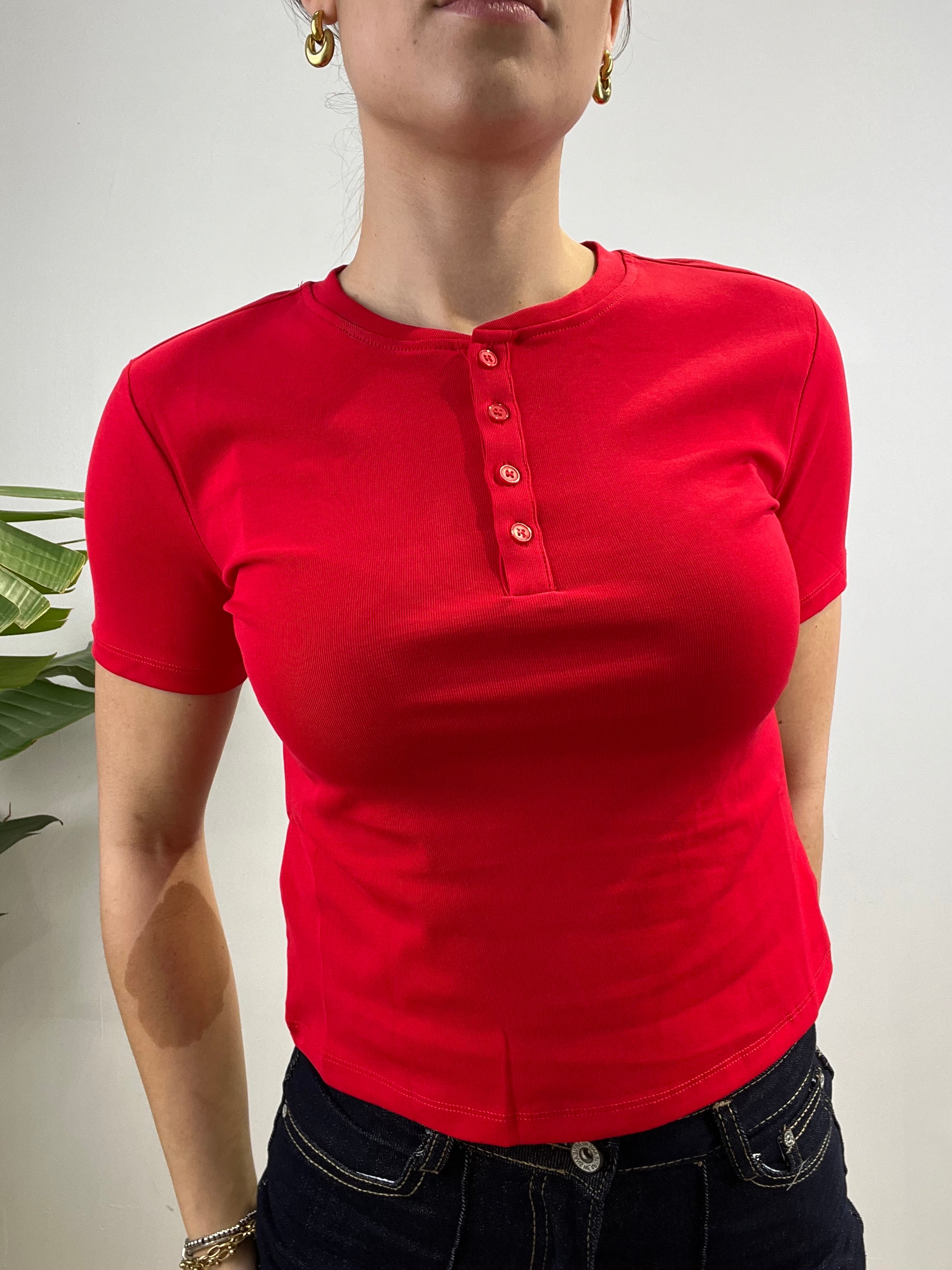 T-SHIRT BOTTONCINI MEZZA MANICA LUMINA ROSSA