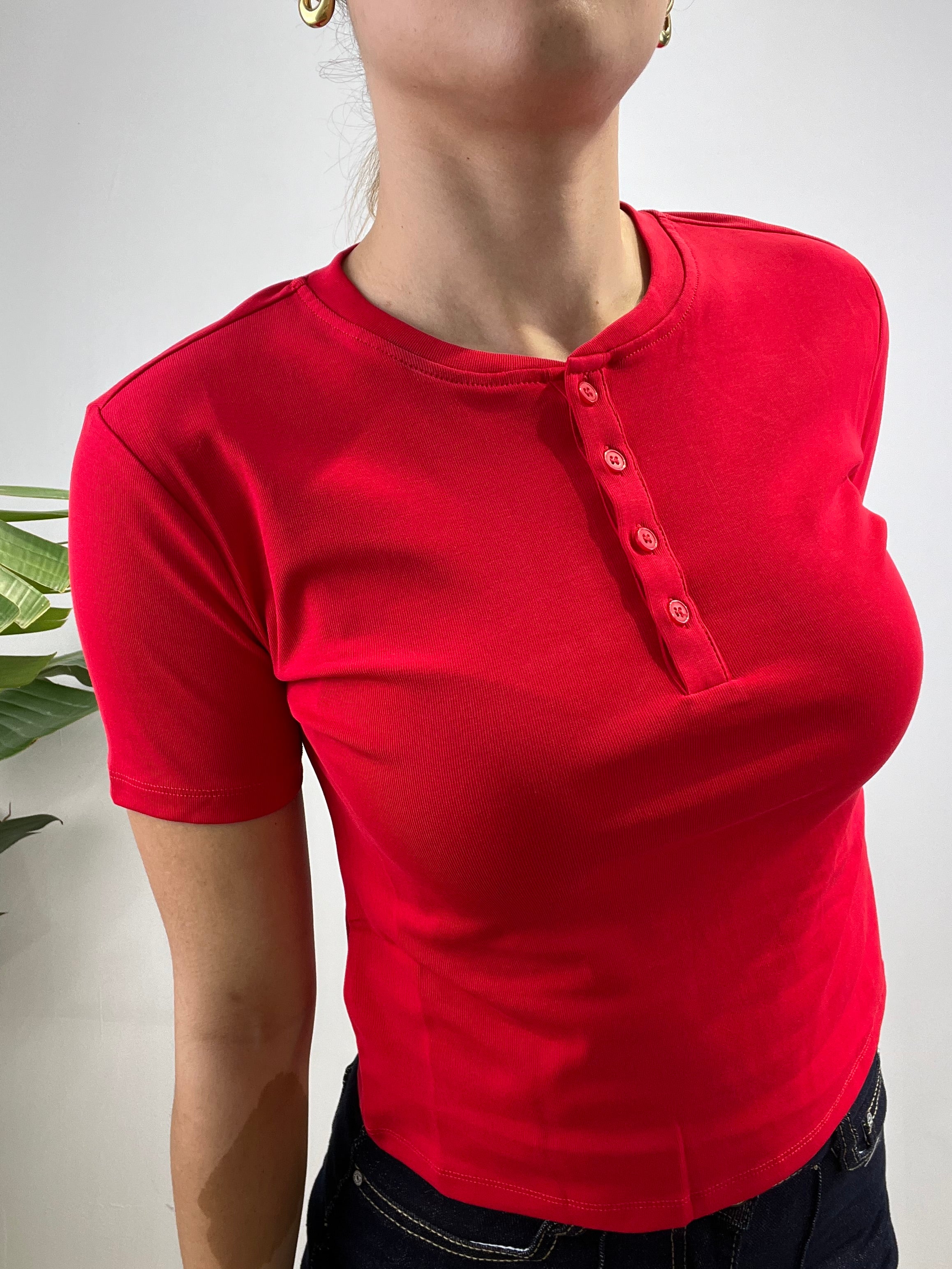 T-SHIRT BOTTONCINI MEZZA MANICA LUMINA ROSSA