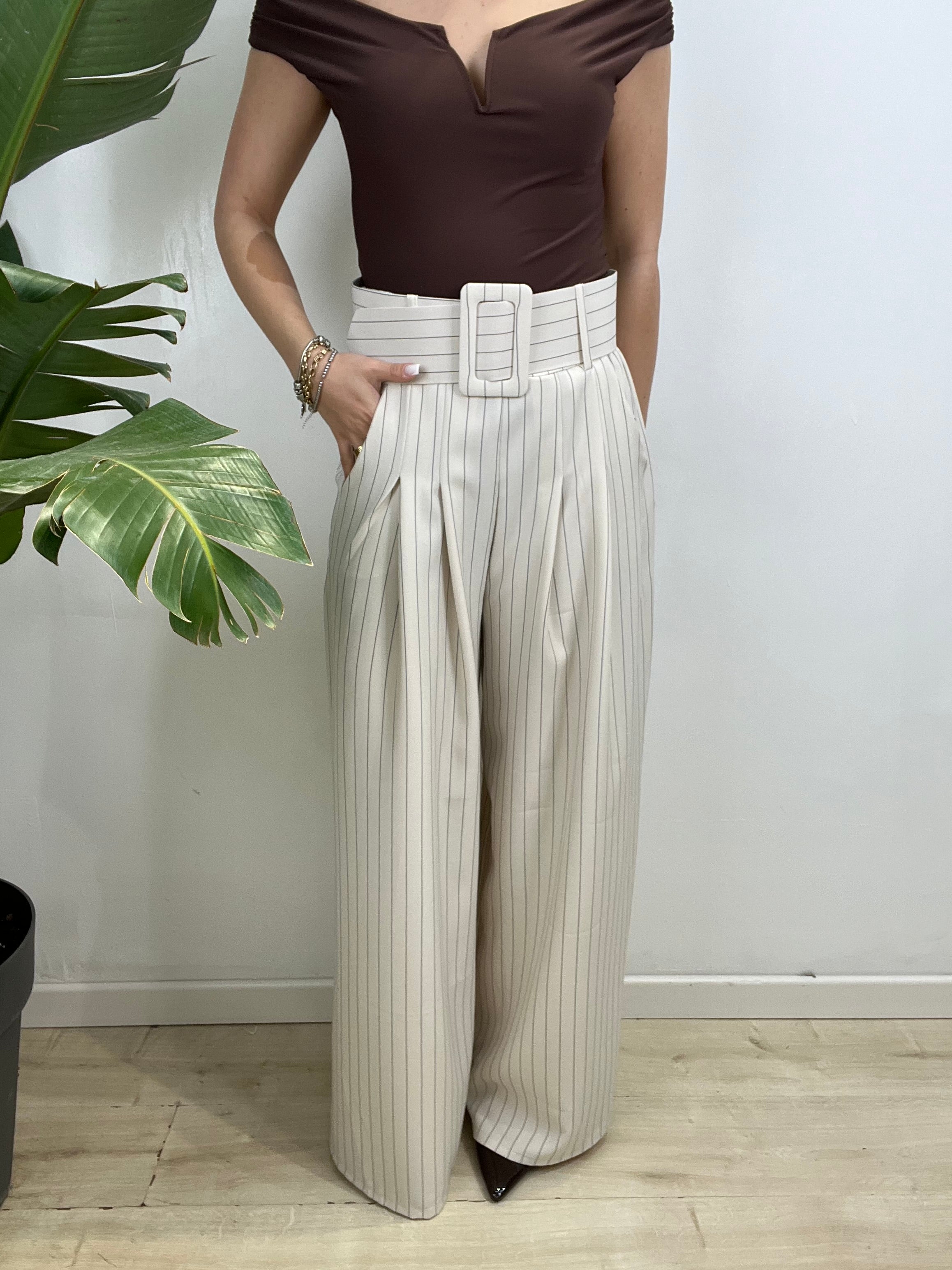 PANTALONI GESSATO SUSY BEIGE
