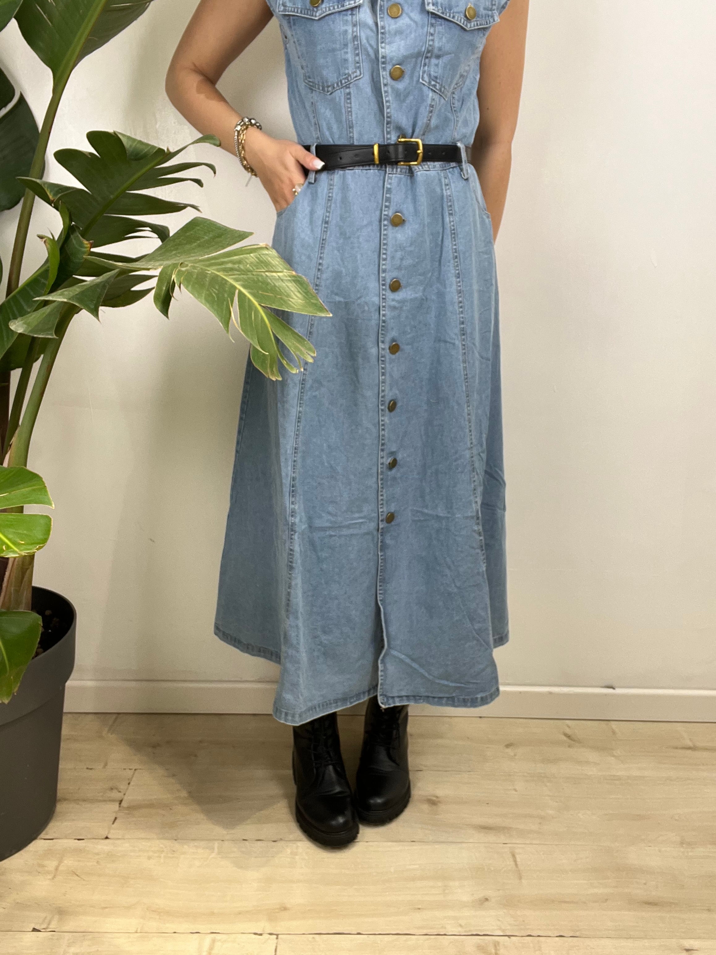 LONG DRESS CAMELIA DENIM CHIARO