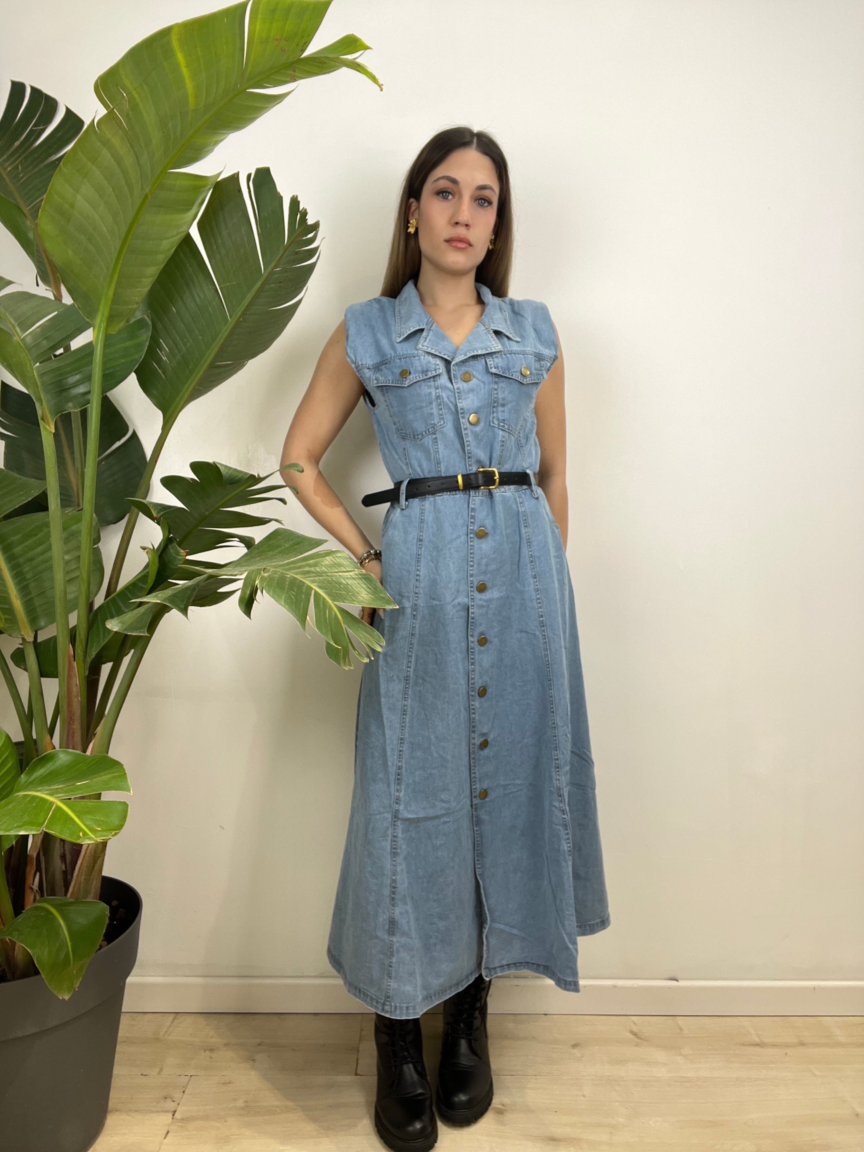 LONG DRESS CAMELIA DENIM CHIARO