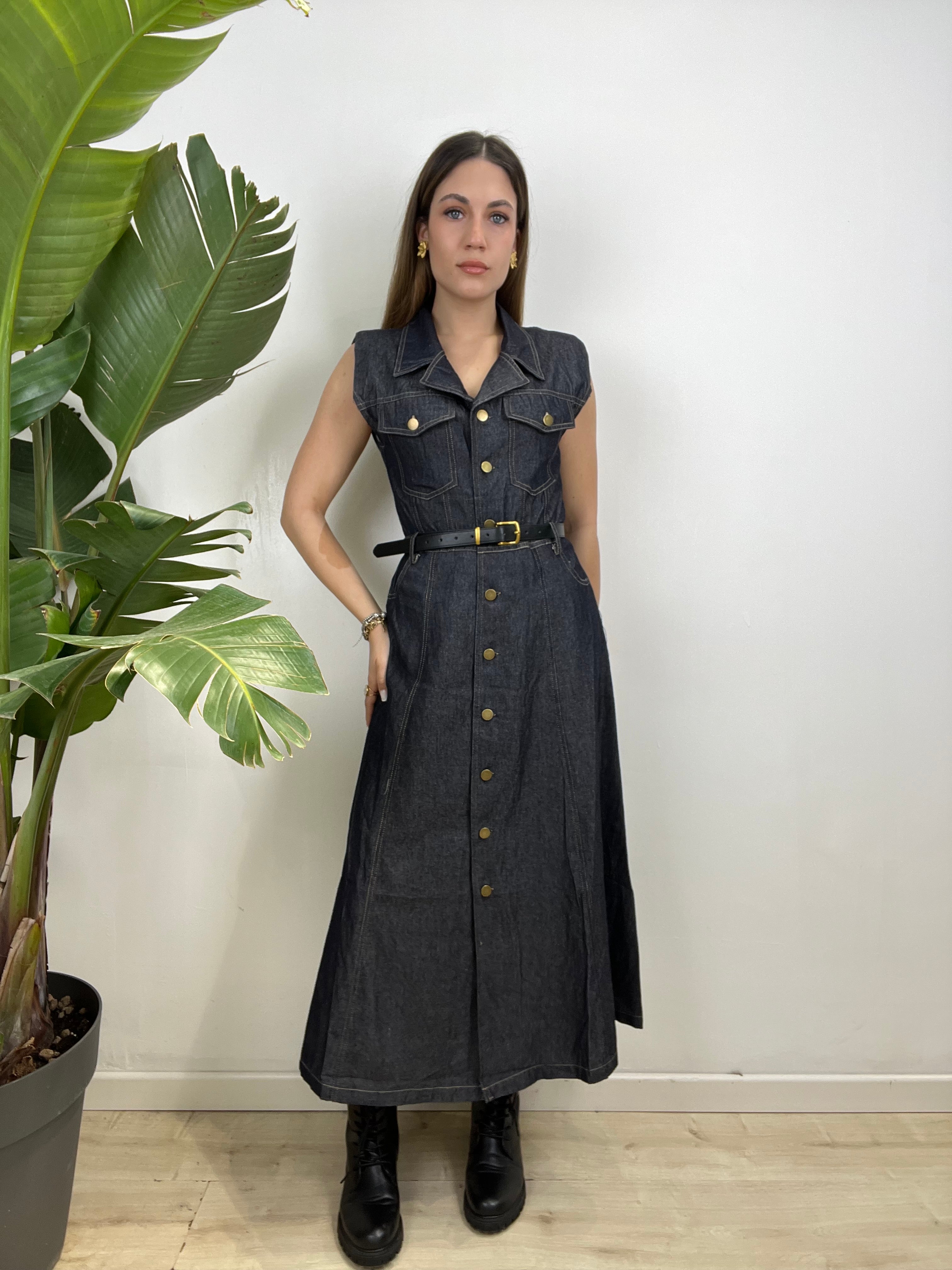 LONG DRESS CAMELIA DENIM SCURO