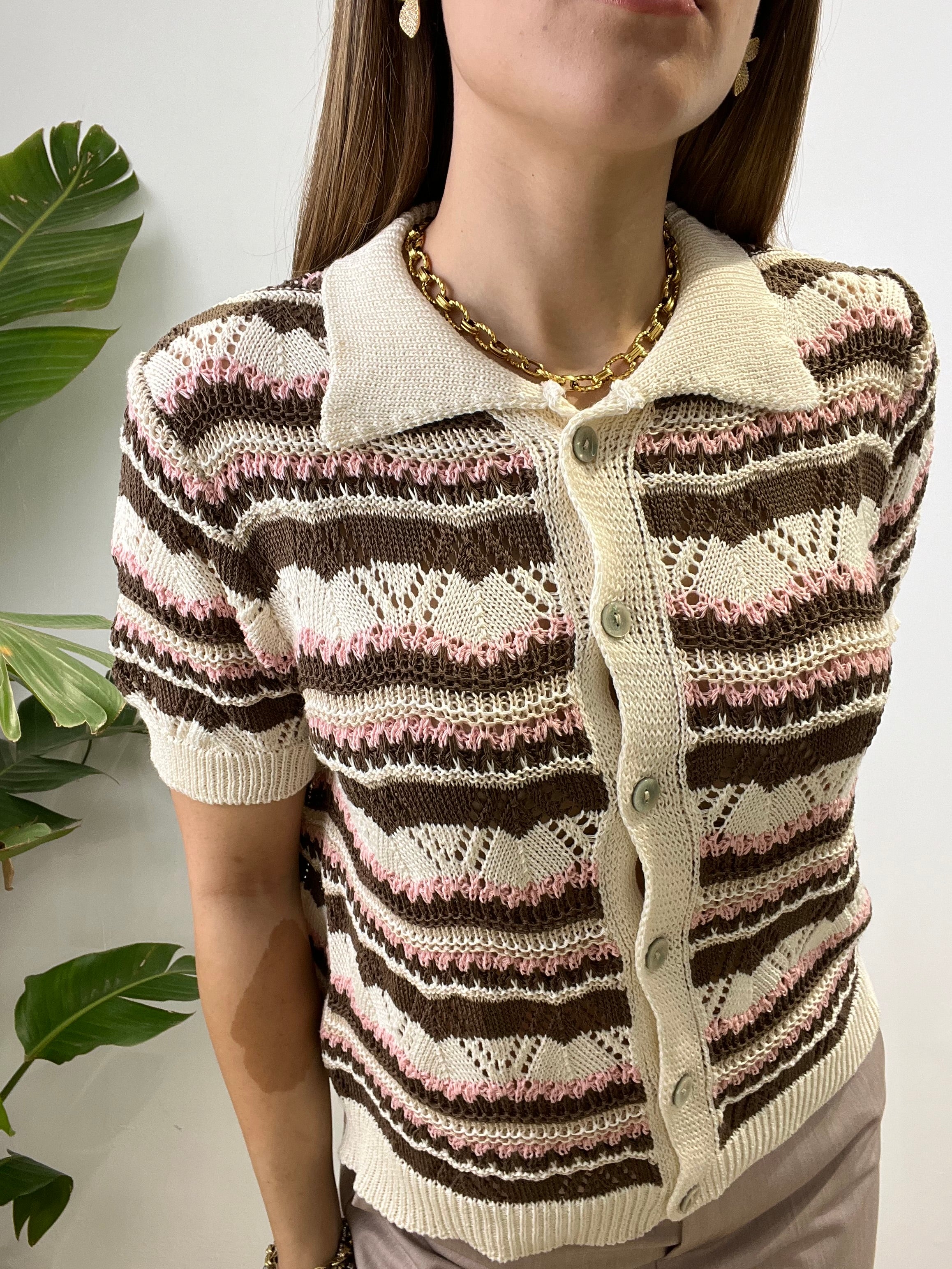 POLO CROCHET CLAUDIA PANNA MARRONE