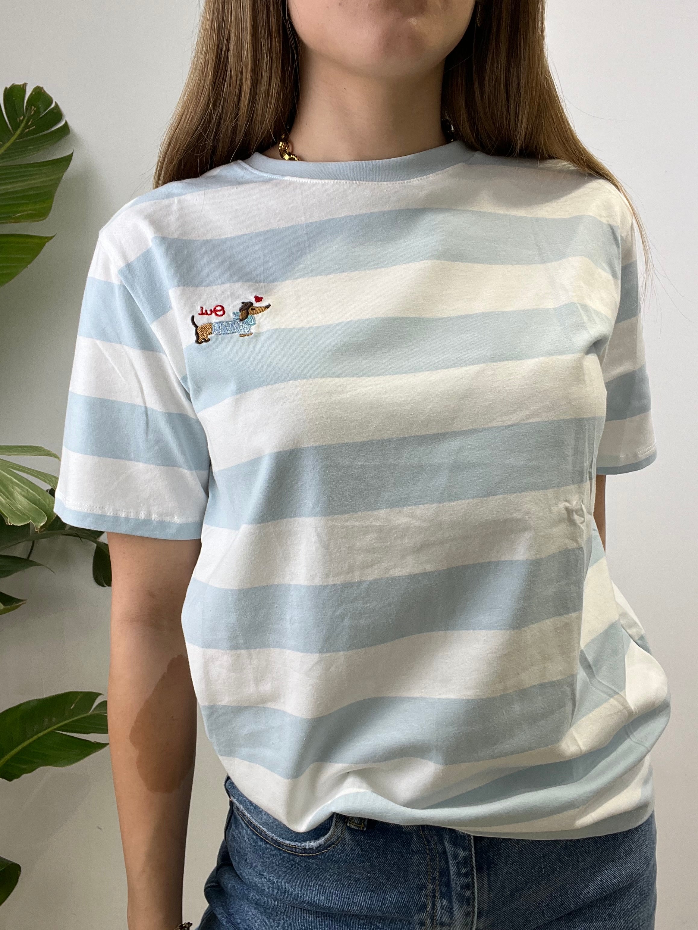 T-SHIRT RIGHE BASSOTTO AZZURRA