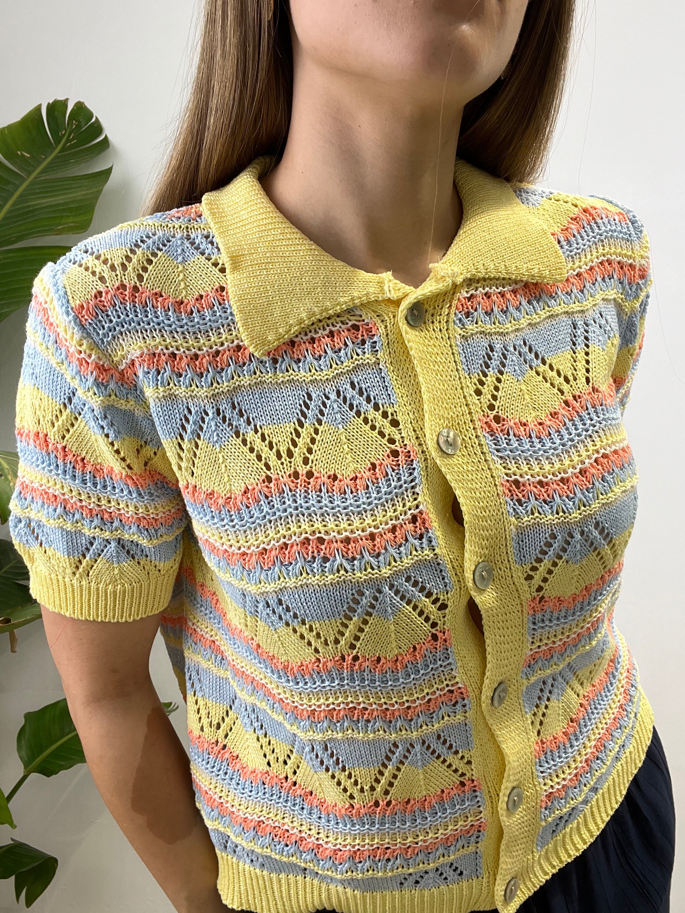 POLO CROCHET CLAUDIA GIALLA AZZURRA