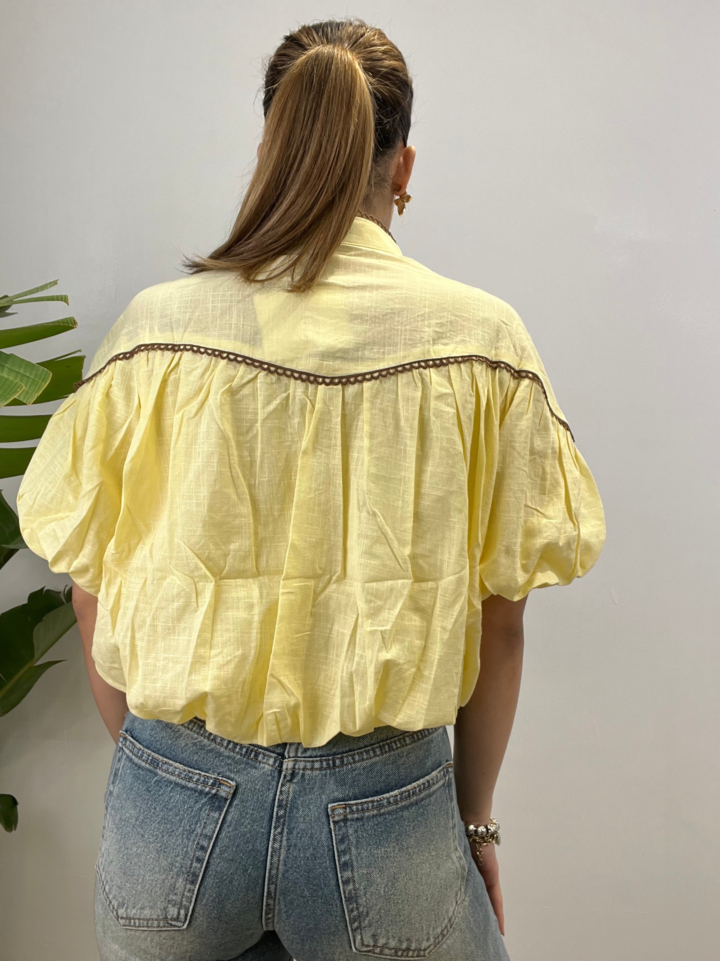 CAMICIA CROP RICAMATA GIALLA