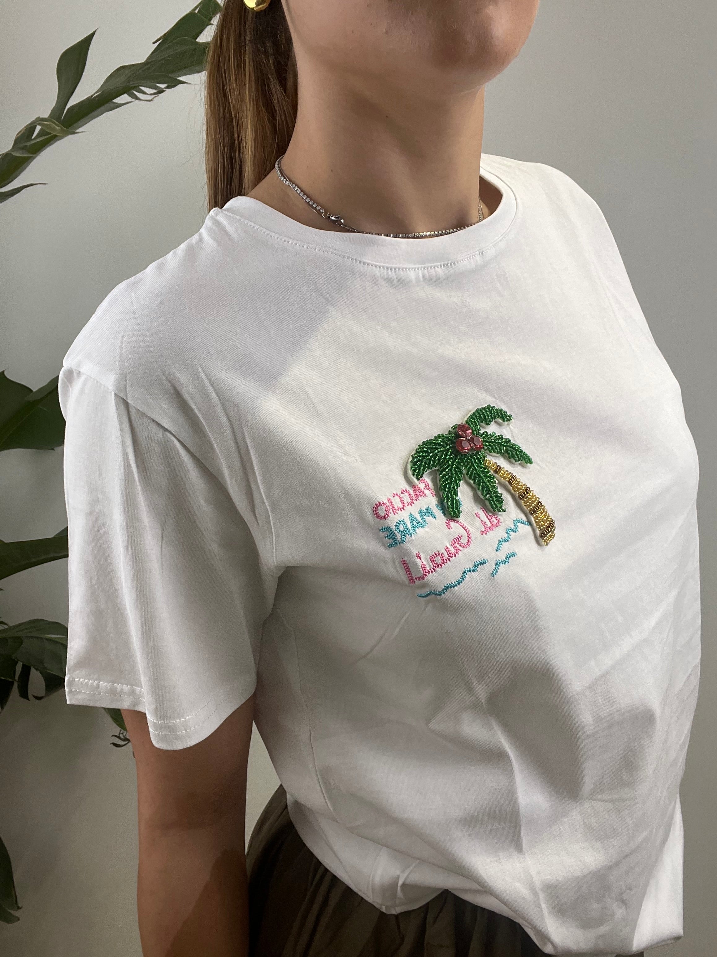 T-SHIRT CON PALMA BIANCA
