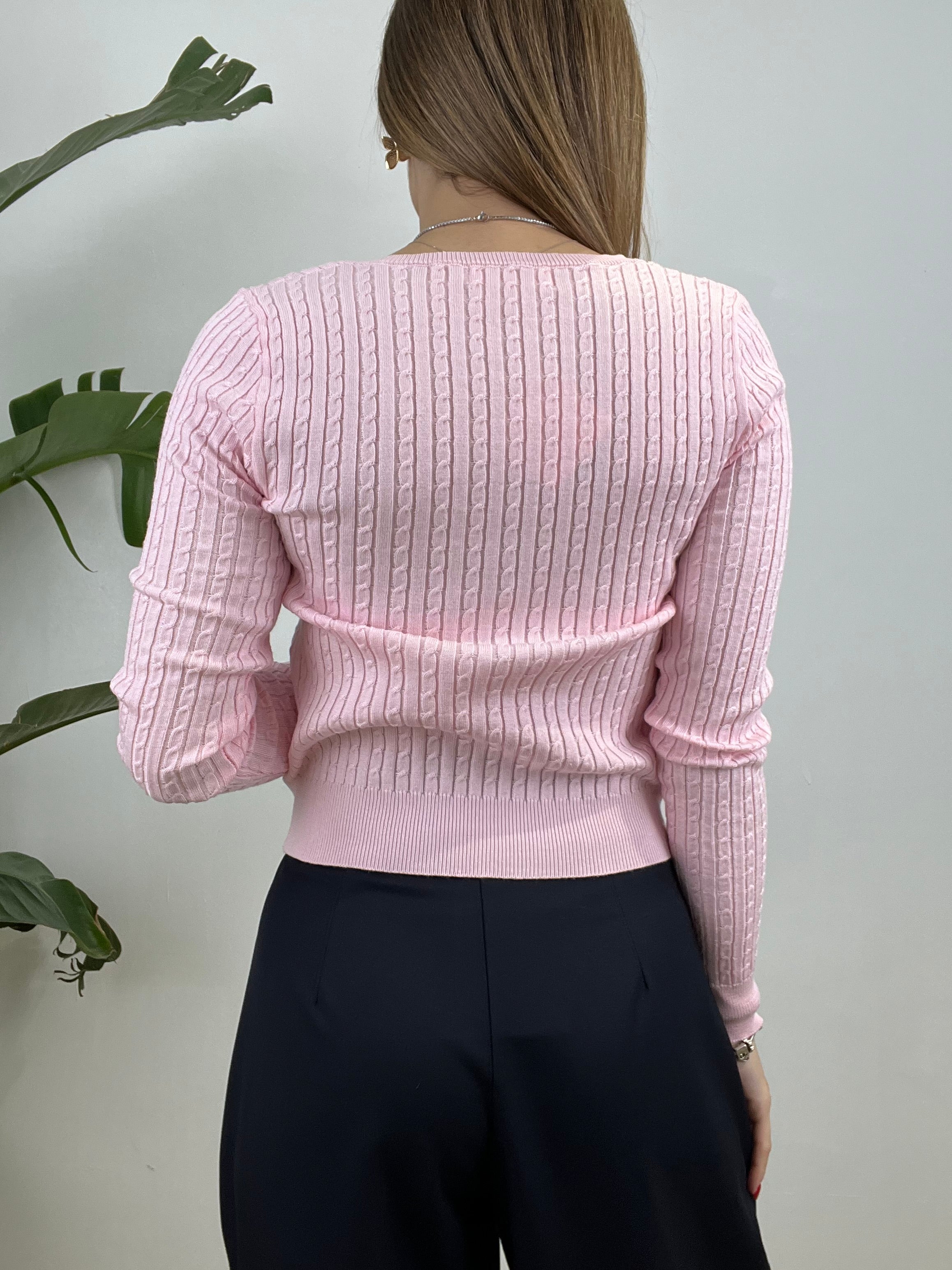MAGLIA TRECCINE CUORE ROSA